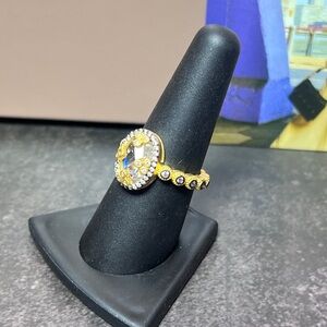 Freida Rothman -Gold-Tone Halo Ring with Clear Crystal Center - Women Jewelry